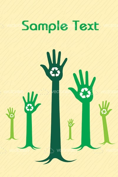 Abstract Hand-Shaped Trees with Recycle Symbols and Sample Text